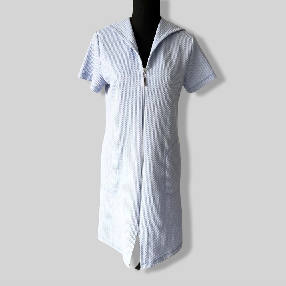 Vintage Diamond Tea Textured Zip  Up Uniform Style Mini Dress